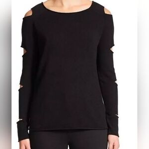 Scull‎ Cashmere Black Shoulder Sleeves Cut Outs Lightweight Cozy Sweater Sz XS